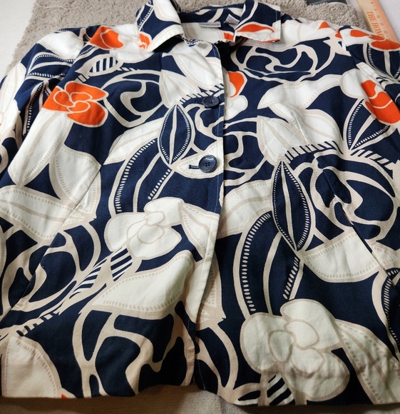 CHICOS Retro Jacket Button Up Swing Coat Orange Black Cotton Art To Wear Size 2 - Picture 6 of 11